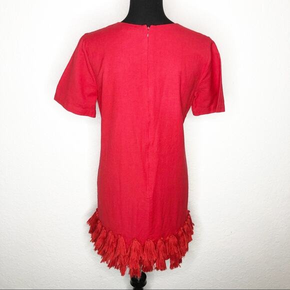 Tularosa red linen blend fringe tassel trim dress size XS - Picture 3 of 16